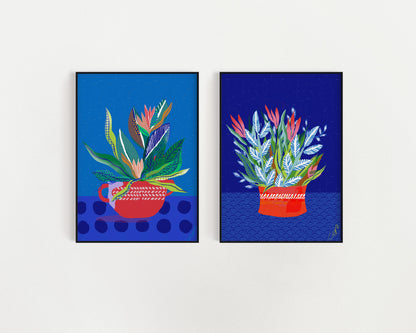 Blue Bedroom Wall Art,  Flower Wall Art, Modern Art Print, Retro Wall Art, Dorm Room Decor - VIOLETREDSTUDIO