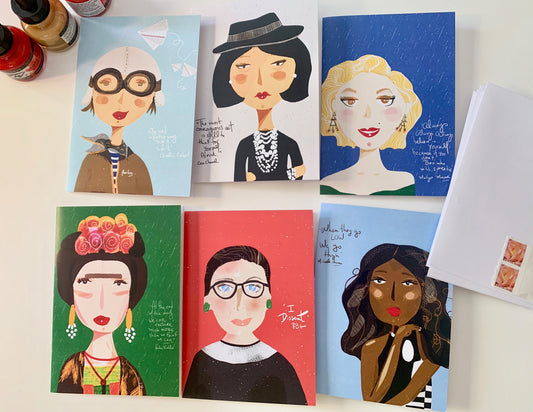 Set of Greeting Cards, Quirky illustration Iconic Women Portrait , Snail Mail, set of 6 - VIOLETREDSTUDIO