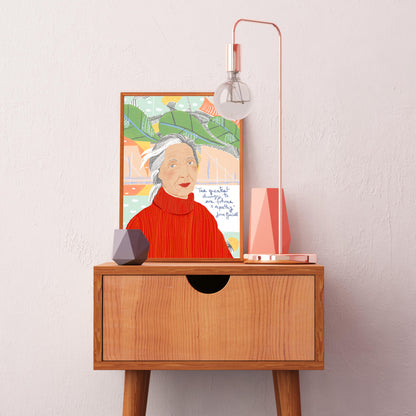 JANE GOODALL Art Print, Women in STEM Inspiration, scientist Cubicle Decor, Ready to Frame Wall Art - VIOLETREDSTUDIO