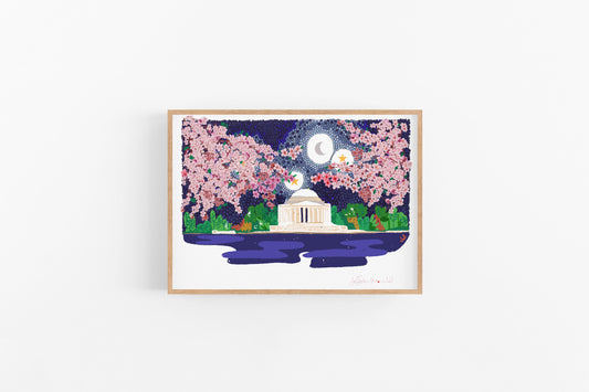 Thomas Jefferson Memorial art print with cherry blossoms in Washington DC