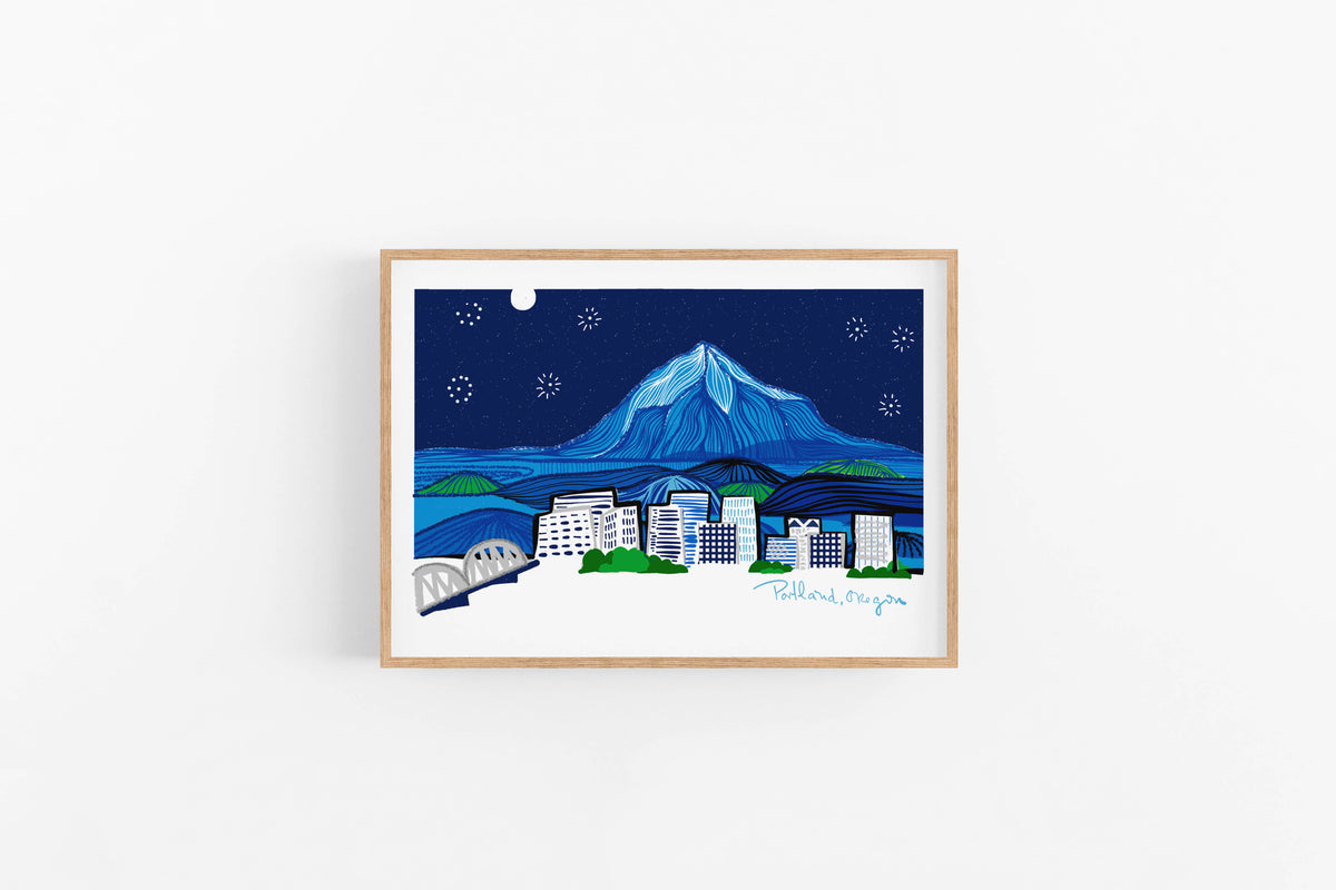 Illustrated portland skyline art print