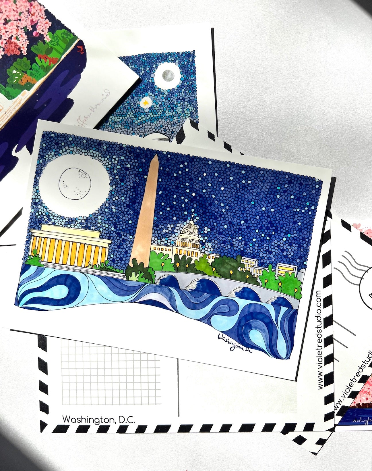 Set of 4 Washington DC Postcards- Snail Mail - VIOLETREDSTUDIO