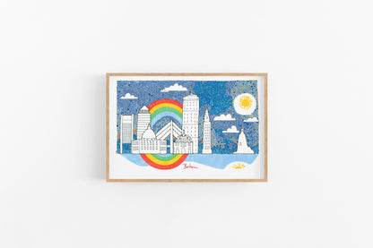 Boston Skyline-Bostonian Accent Print-Fun cubicle Decor-TRAVEL PRINTS - VIOLETREDSTUDIO