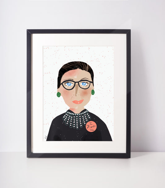 Ruth Bader Ginsburg cartoon portrait, Notorious RBG Print for girls room decor - VIOLETREDSTUDIO