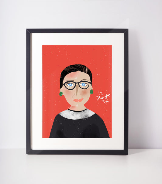 Ruth Bader Ginsburg cartoon portrait, Notorious RBG Print for girls room decor - VIOLETREDSTUDIO