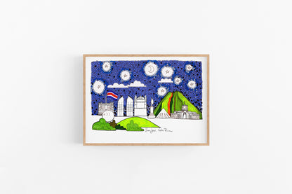 San Jose, Costa Rica, Costa Rica Print, Cubicle Decor, Travel Prints, Skylines of Central America - VIOLETREDSTUDIO