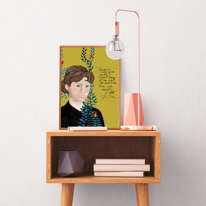 SYLVIA PLATH  Art Print portrait, Cubicle Decor - VIOLETREDSTUDIO