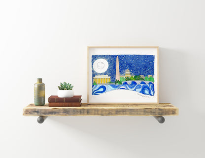 Washington DC Art-Wanderlust Art Print-DC Skyline Art ,Gift For Travel-Wall Decor Art-Travel Poster-Skyline Painting - VIOLETREDSTUDIO
