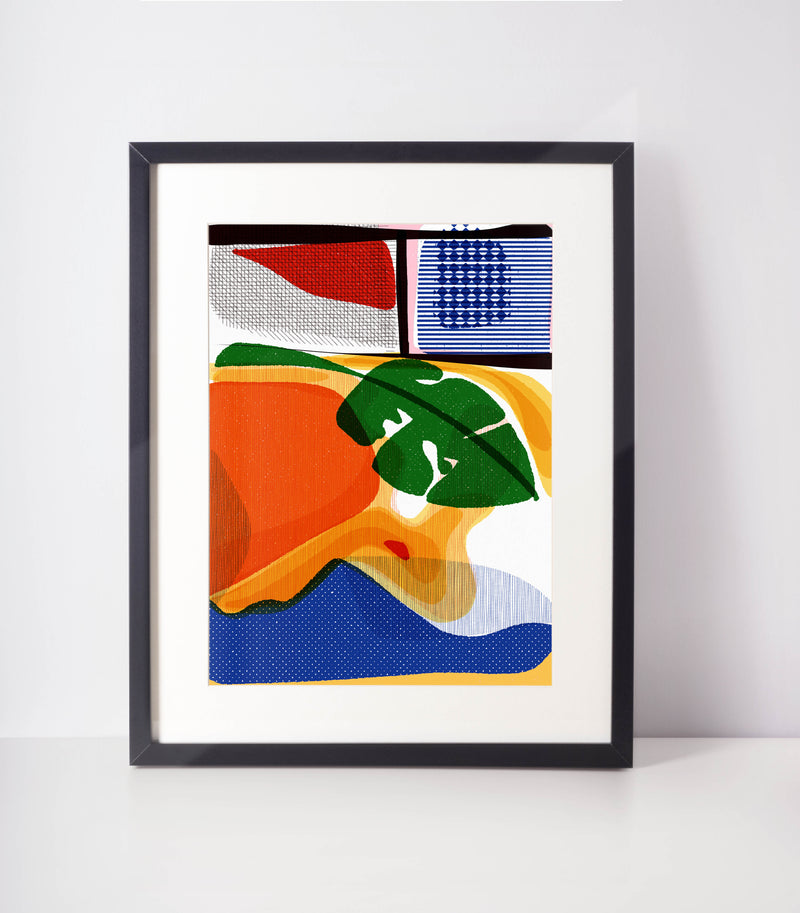 Day at the Beach, Feminine Abstract Art, Girl Boss Office Art, Colorful Accent Print - VIOLETREDSTUDIO