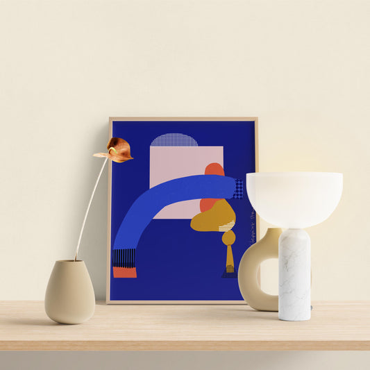 Abstract Blue Wall Art, Mid Century Modern, Blue Ridge - VIOLETREDSTUDIO