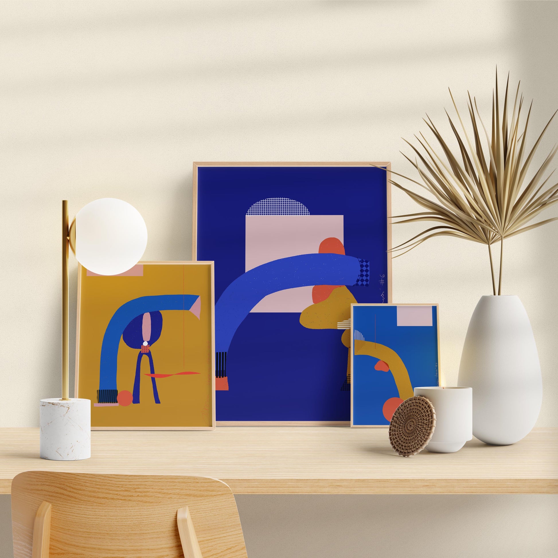 Abstract Blue Wall Art, Mid Century Modern, Blue Ridge - VIOLETREDSTUDIO