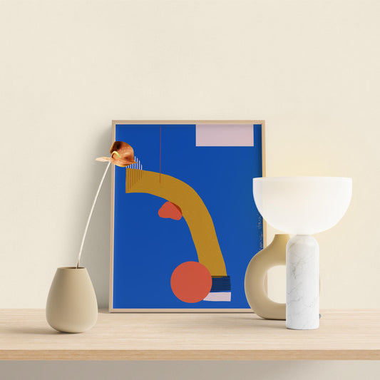 Mediterranean Art print, Mid Century Decor, Blue Abstract, Ochre Yellow and Blue - VIOLETREDSTUDIO