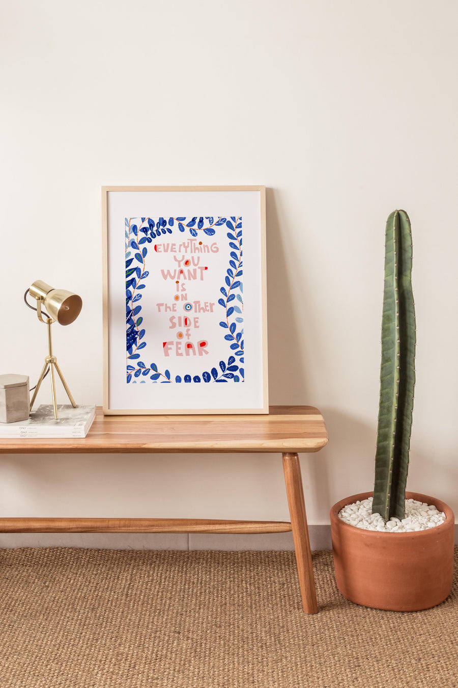 Everything you want if on the Other Side of Fear Quote Art Print, Cubicle Decor for the Adventurous Girl - VIOLETREDSTUDIO