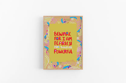 Beware for I am Fearless Hand drawn Art print, Cubicle Decor - VIOLETREDSTUDIO