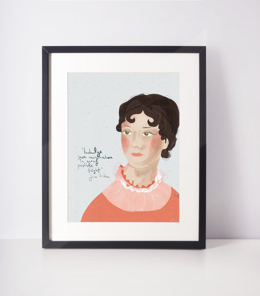 Jane Austen Art Print, gift for writers, Girl Apartment Decor, Wall art for Classroom - VIOLETREDSTUDIO