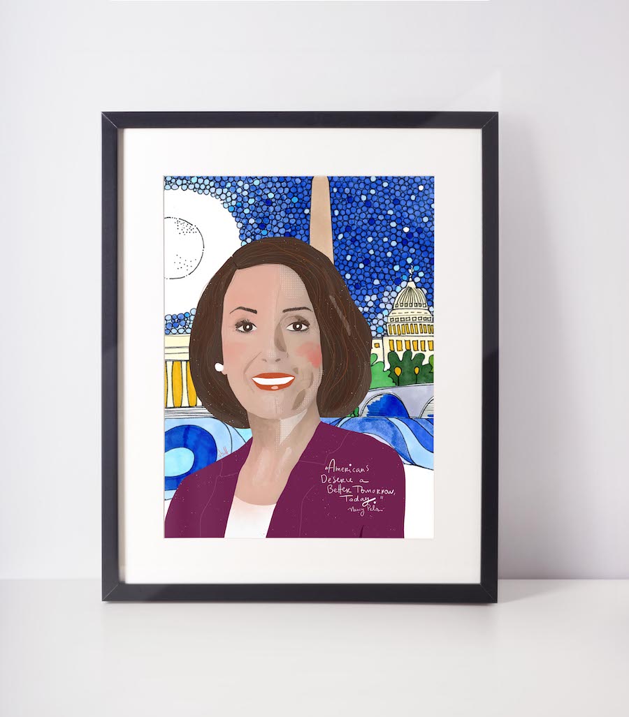 Nancy Pelosi Art Print - VIOLETREDSTUDIO
