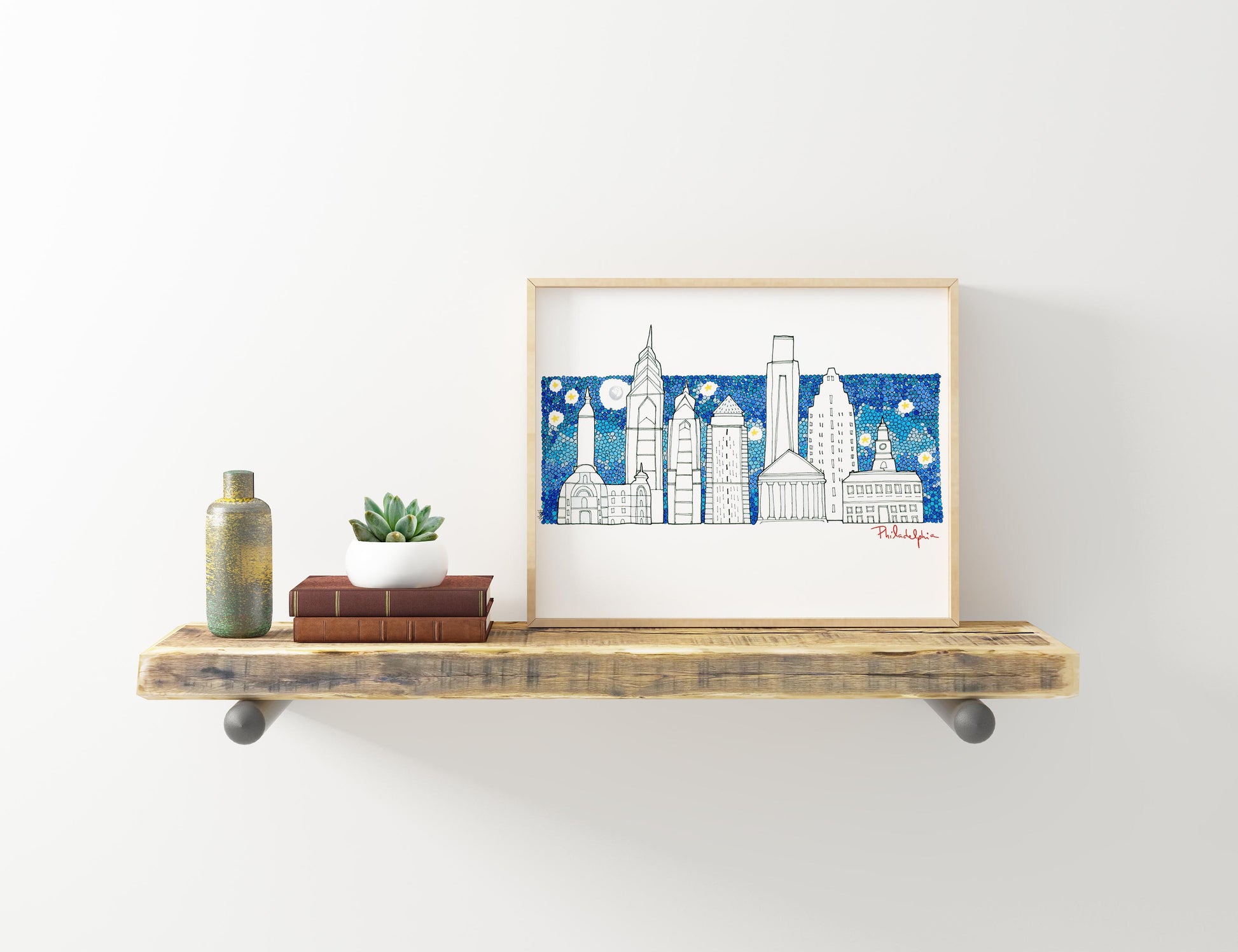 Philadelphia ~ Simple Skyline ~ LOVE ~ Landscape ~ Mixed Media Art Print ~ Travel Lover ~ Wanderlust ~ Cities of the World - VIOLETREDSTUDIO