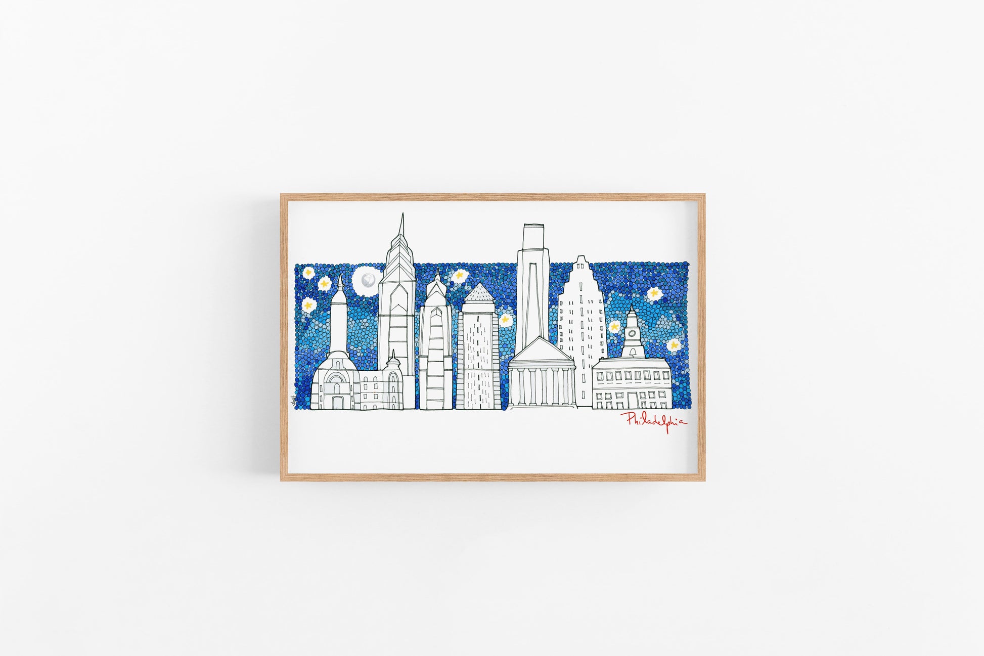 Philadelphia ~ Simple Skyline ~ LOVE ~ Landscape ~ Mixed Media Art Print ~ Travel Lover ~ Wanderlust ~ Cities of the World - VIOLETREDSTUDIO
