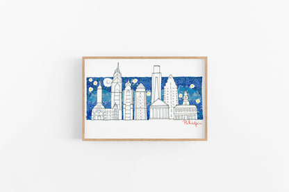 Philadelphia ~ Simple Skyline ~ LOVE ~ Landscape ~ Mixed Media Art Print ~ Travel Lover ~ Wanderlust ~ Cities of the World - VIOLETREDSTUDIO