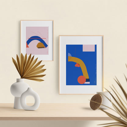 Mediterranean Art print, Mid Century Decor, Blue Abstract, Ochre Yellow and Blue - VIOLETREDSTUDIO
